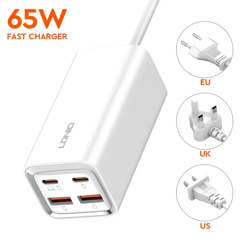 

LDNIO 65W Dual USB C Dual USB A Charger Quick Charge QC4+ PD 3.1 Fast Mobile Phone Charger For iPhone 15 14 13 12 Pro Macbook