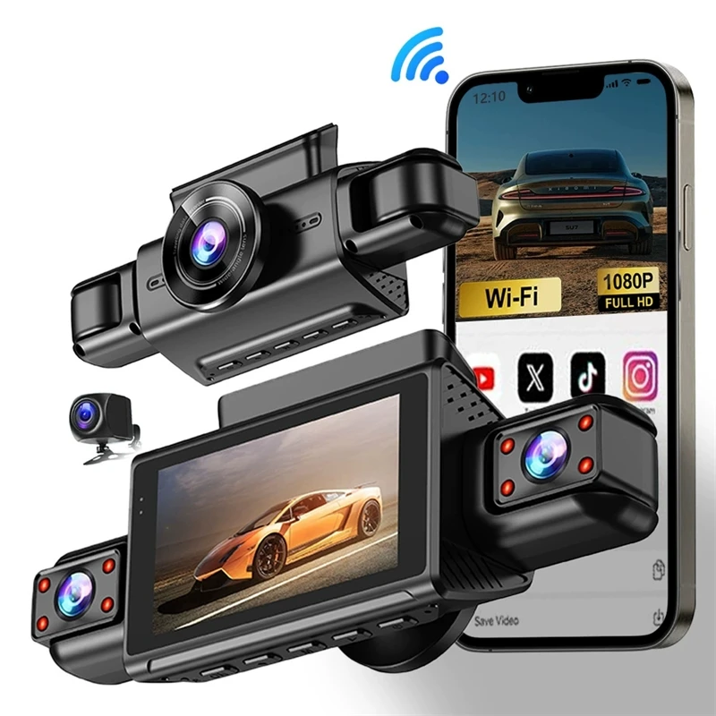 XZY 4 Lens FHD 1080P Car Driving Recorder WiFi App Control 4 Channel 24 Hours Parking Surveillance Camera