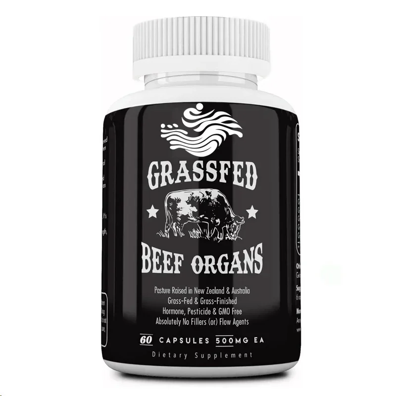 Grass Fed Beef Organ Supplement, Containing Liver, Heart, Kidney, Pancreas, Crispy, Freeze-dried Beef, Non Gmo, 60 Capsules