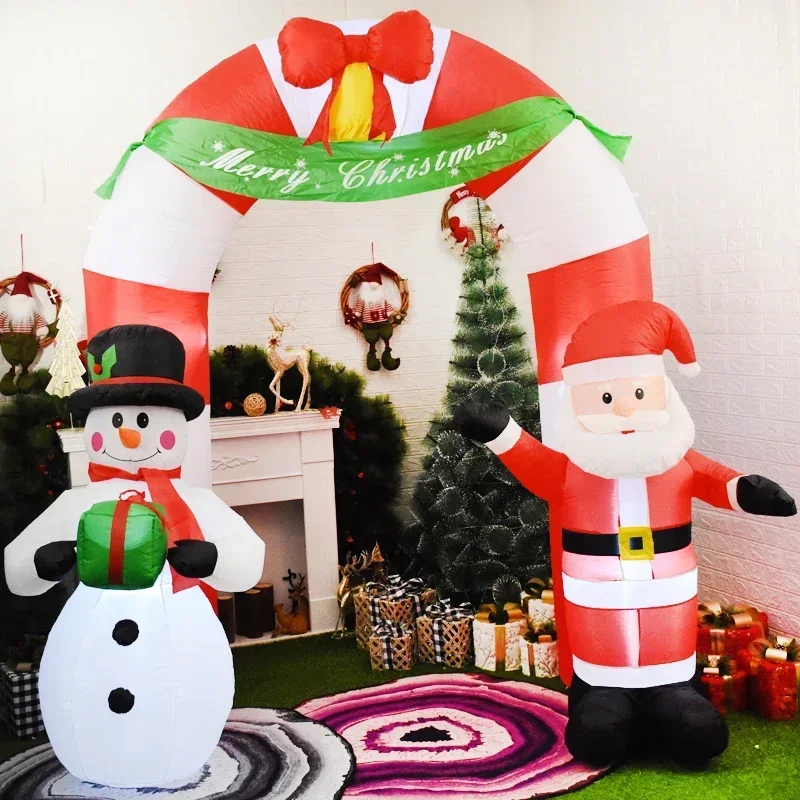 Arco inflable de Papá Noel, muñeco de nieve, arco inflable con luz LED, decoración navideña para jardín al aire libre, patio, césped, decoración de invierno