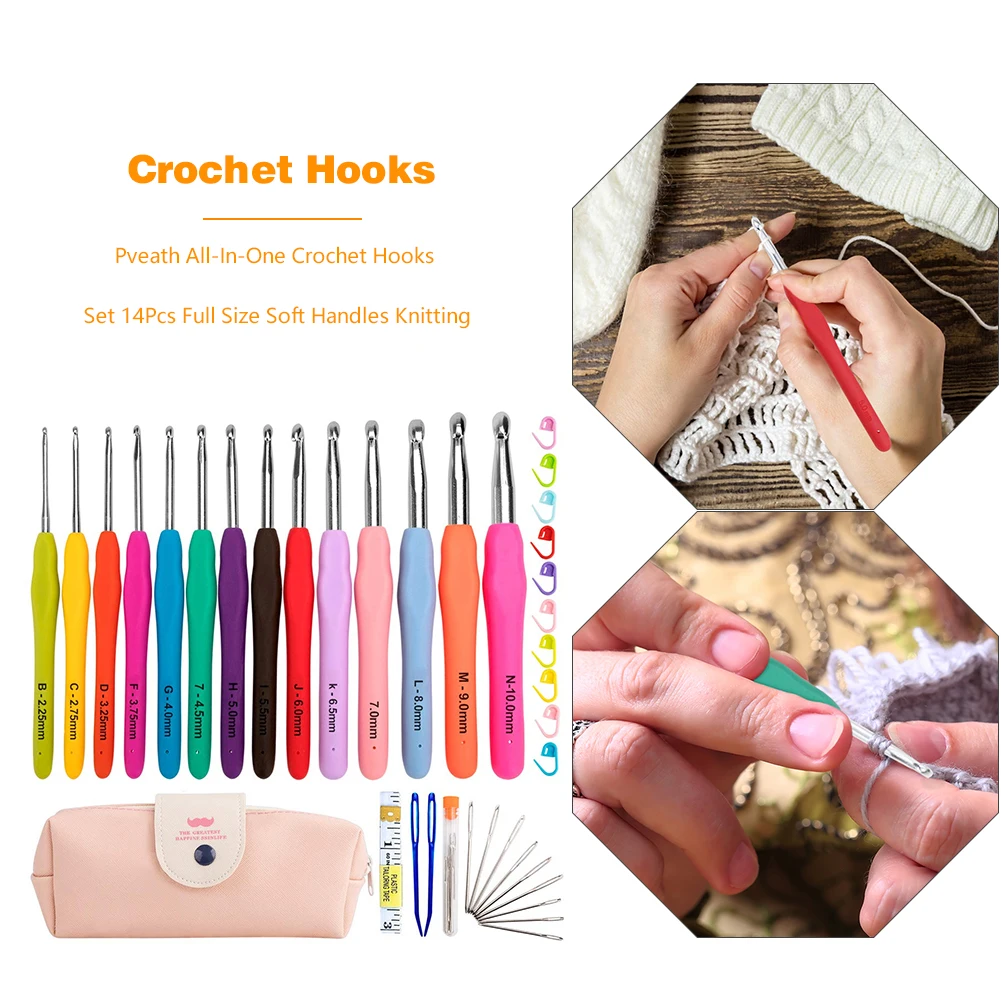 

14Pcs Knitting Needles Kit Aluminum Crochet Hooks Set 2.0-8.0mm Yarn Craft Knitting Needles Sweater Weave Sewing Tool