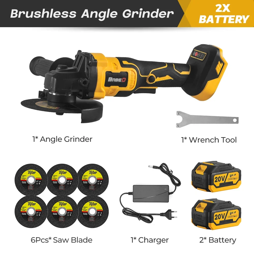 21V Electric Angle Ginder M14 125mm Cordless Brushless Angle Grinder for Cutting Polishing Ceramic Tile Wood Stone Grinding Tool