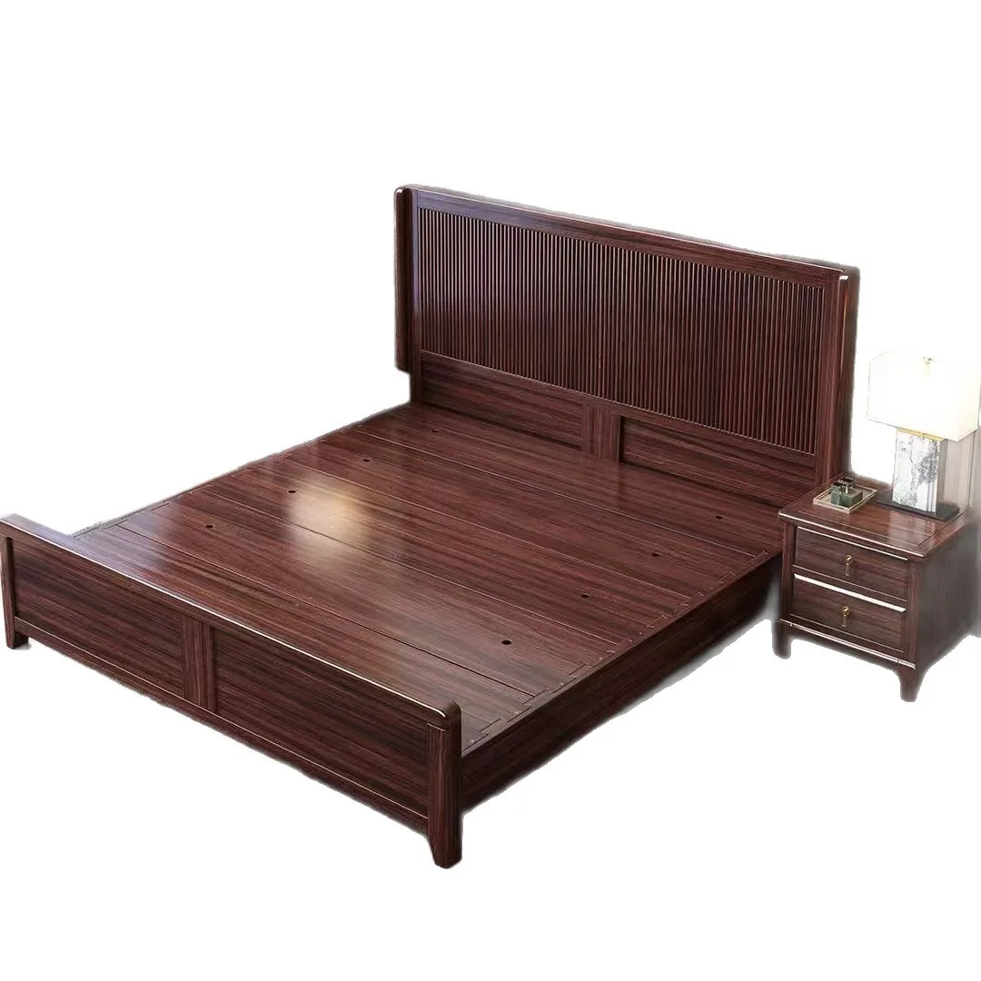 Song Aesthetic Solid Wood Bed Hard Edge 1.5m/1.8m Single/Dual Size New Chinese Ebony Master Bedroom Furniture