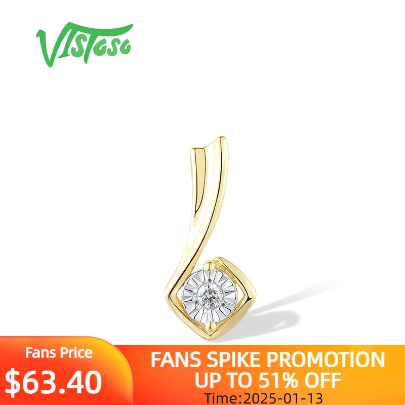 

VISTOSO Authentic 14K 585 Two Tone Gold Pendant For Women Sparkling Diamonds Slim Wedding Anniversary Elegant Fine Jewelry