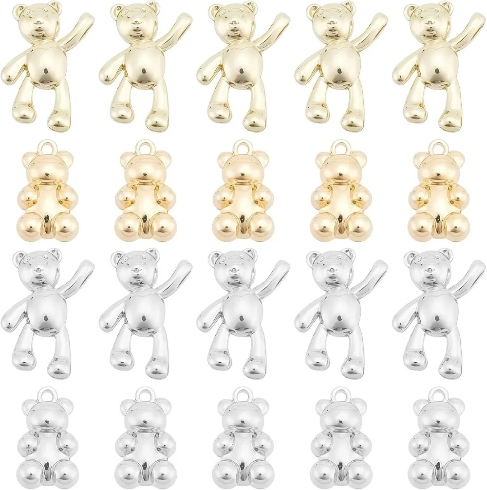 40Pcs 4 Style Bear Charms Teddy Bear Charm Kawaii Lucky Animal Charm Bears Charm for Jewellery Making Charms Bracelet making kit