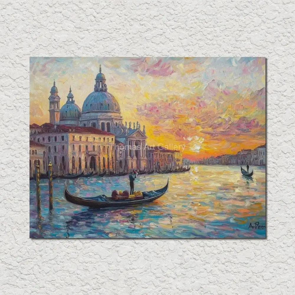 Abstract Venice Canal HD Print Canvas Art  Italian Colorful Cityscape Painting Large Modern Wall Decor for Living Room Hotel