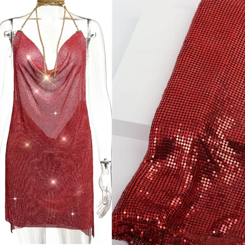 

75x45cm Sparkling Red Aluminum Sequin Mesh Metallic Fabric for Statement Party Dresses & DIY Fashion