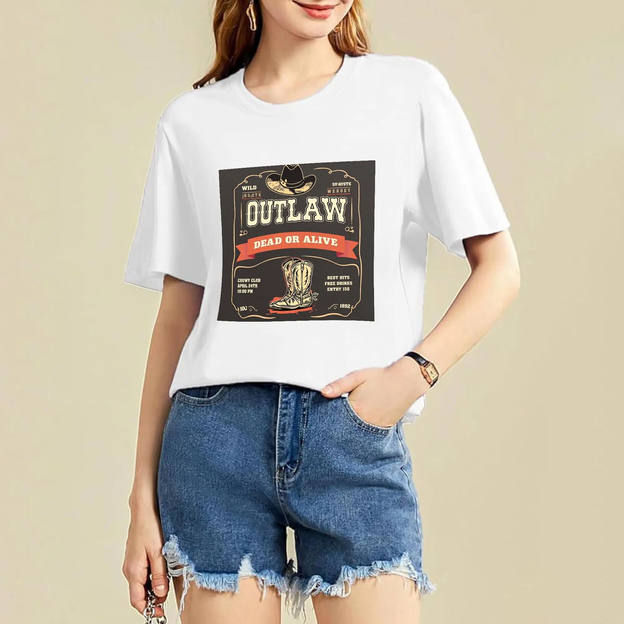 Cowboy Boots & Hat Print Black Short Sleeve T-Shirt