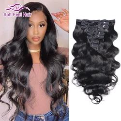 Brazylijskie doczepy z ludzkich włosów typu Body Wave 8 sztuk/zestaw Natural Color Clip Ins Włosy typu Remy 12-26 cali 120 gramów Miękkie włosy w dotyku