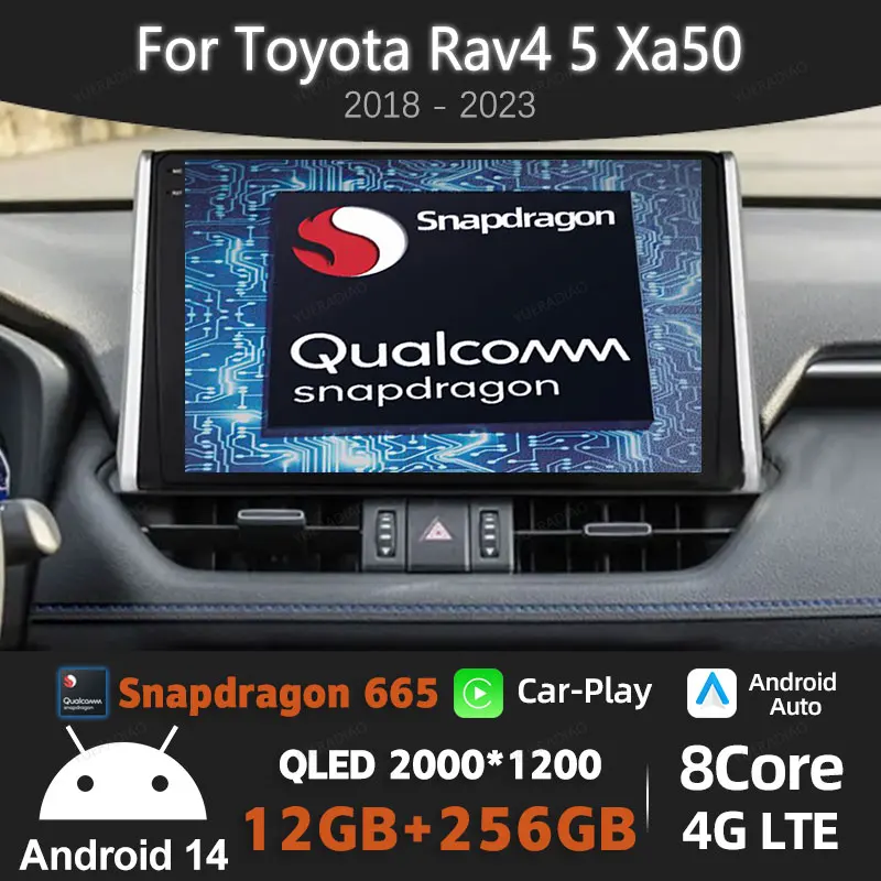 Rádio do carro de android 14 para toyota rav4 xa50 2018 - 2020 navi gps reprodutor de vídeo multimídia sem fio carplay auto 2k tela 4g wifi