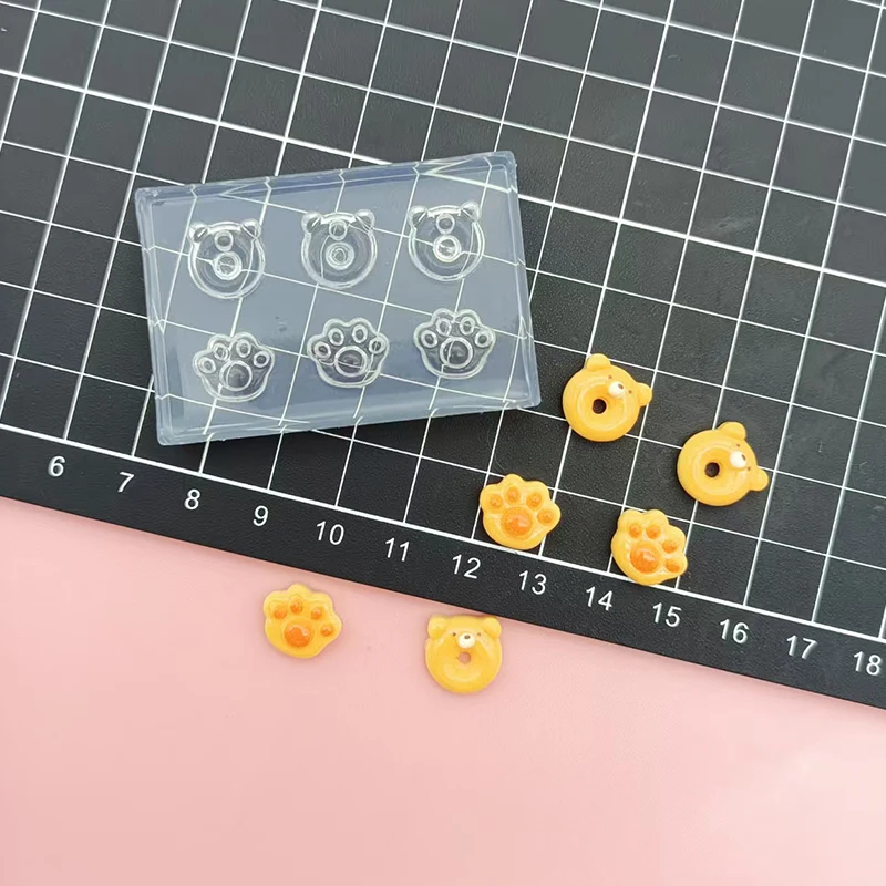 Mini Cute Ultra Light Clay Bear Doughnut Cat Paw Silicone Mold nail Art Fasting DIY decoration Molds