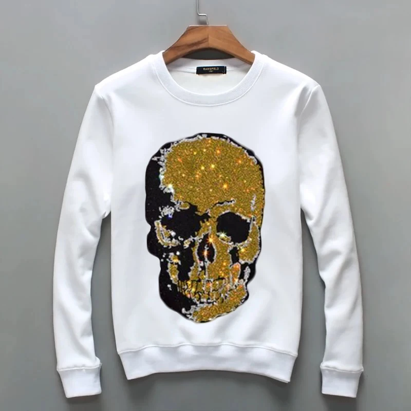 Sweater rhinestone long sleeve turtleneck personality heavy craft skull men handsome straight down tide brand leisure.