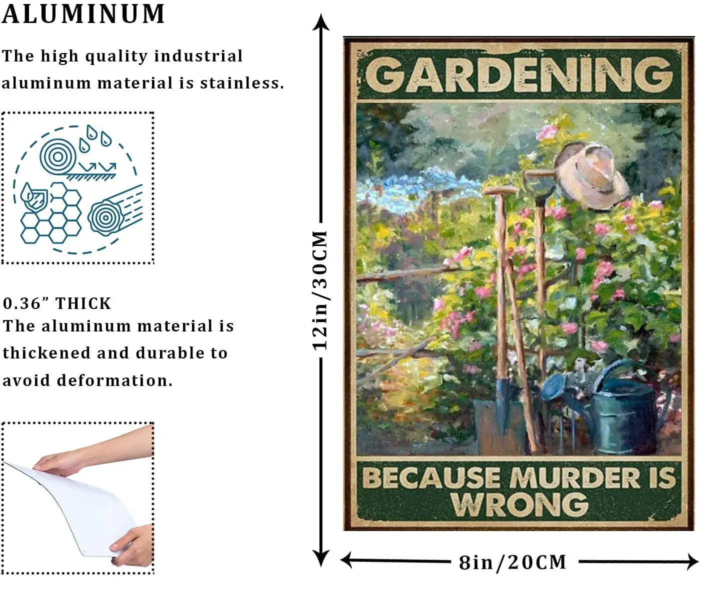 Metal Sign Gardening Because Murder Is Wrong Retro Metal Tin Sign Vintage Aluminum Sign for Home Coffee Wall Decor 8x12 Inch