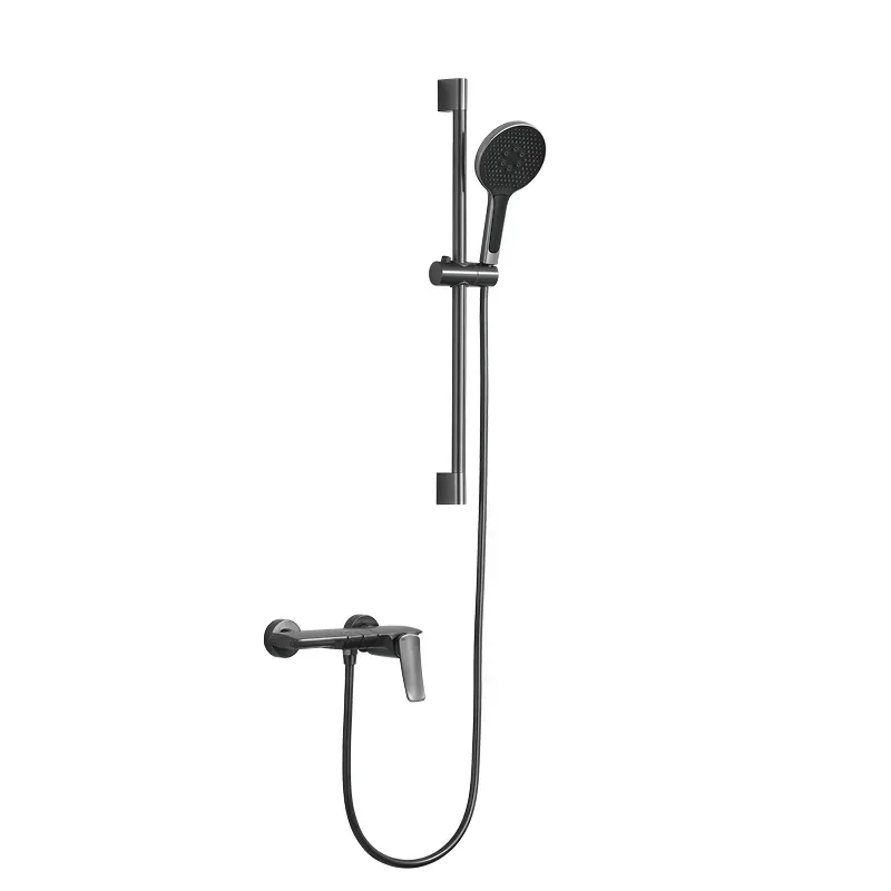Minimal gun gray shower shower set, no top spray split hotel household simple all-copper hot and cold faucet
