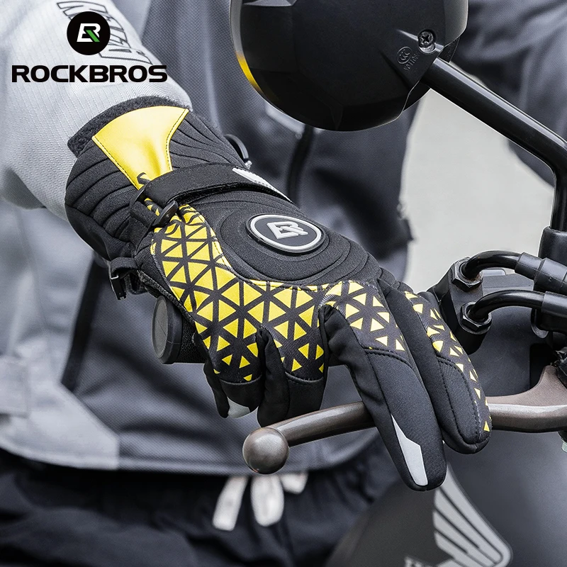 ROCKBROS Winter Glove Windproof Cycling Gloves Touch Screen Keep Warm Bicycle Gloves Thickened Pad Shockproof Bike Motor Gloves