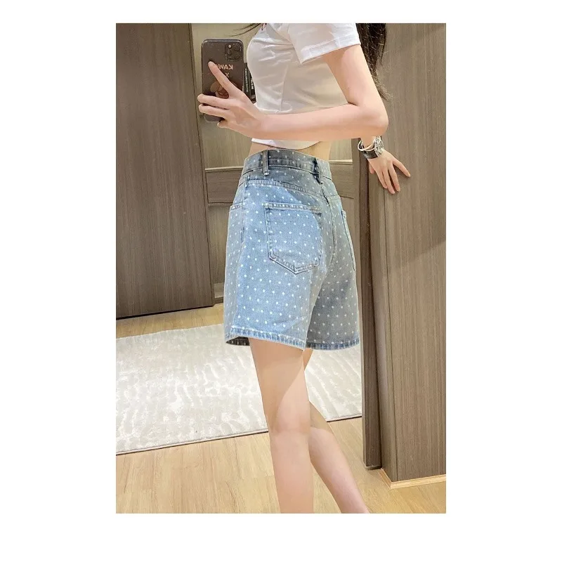 البولكا نقطة الدنيم السراويل عالية الخصر الحب الربيع والصيف طباعة السراويل الساخنة فضفاضة جديدة #4