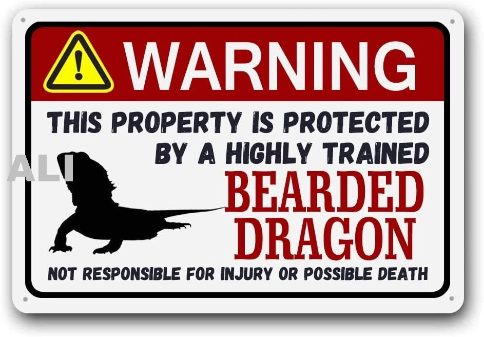 Bearded Dragon Sign,Funny Metal Signs Warning Sign Pet Gift, Exotic pet, Small Pet Tin Sign 8 X 12 Inches sign