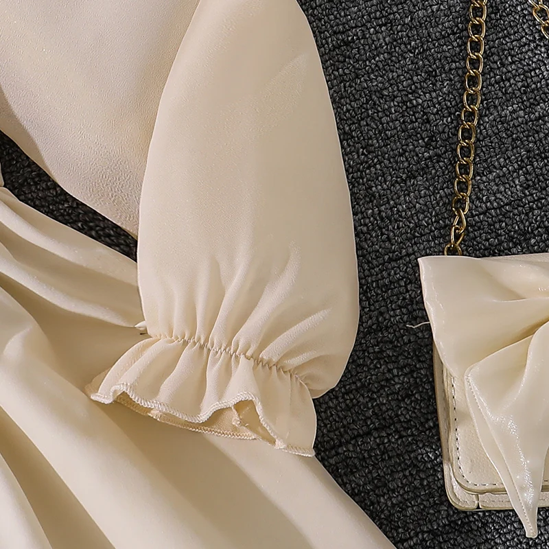 فستان بناتي بعمر 8-12 سنة، مكرامي دانتيل أنيق للصيف، ياقة مكشكشة، أكمام طويلة، خصر مرن، تنورة كینية، حلوة Pr #4