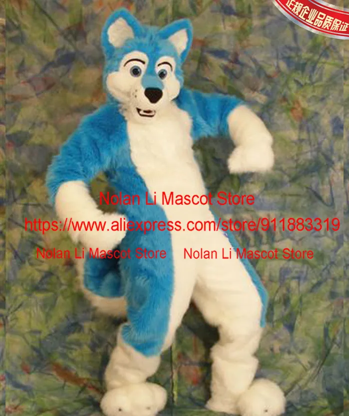 

High Quality Blue Long Hair Husky Dog Fox Wolf Mascot Costume Cartoon Character Role Play Make Up Adult Size Christmas Gift 086