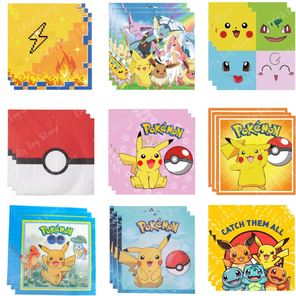 Pokemon Napkins Pikachu Design Disposable Paper Dinner Napkin Table Decor for Baby Shower Kids Birthday Party Events Supplies