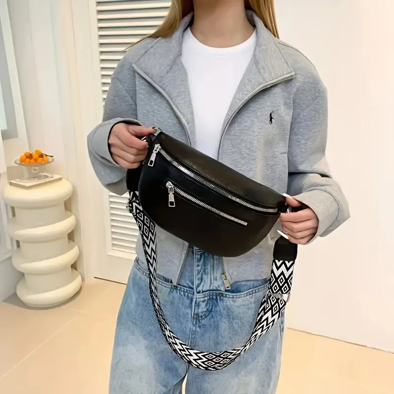 Women's Fashion Waist Bag - Retro Outdoor Sports Waist Bag with Double Zipper Compartment, Casual Pu Chest Bag, Bohemian Style Multi-Pocket Waist Bag, Adjustable Strap, Suitable for Everyday Use and S image 2