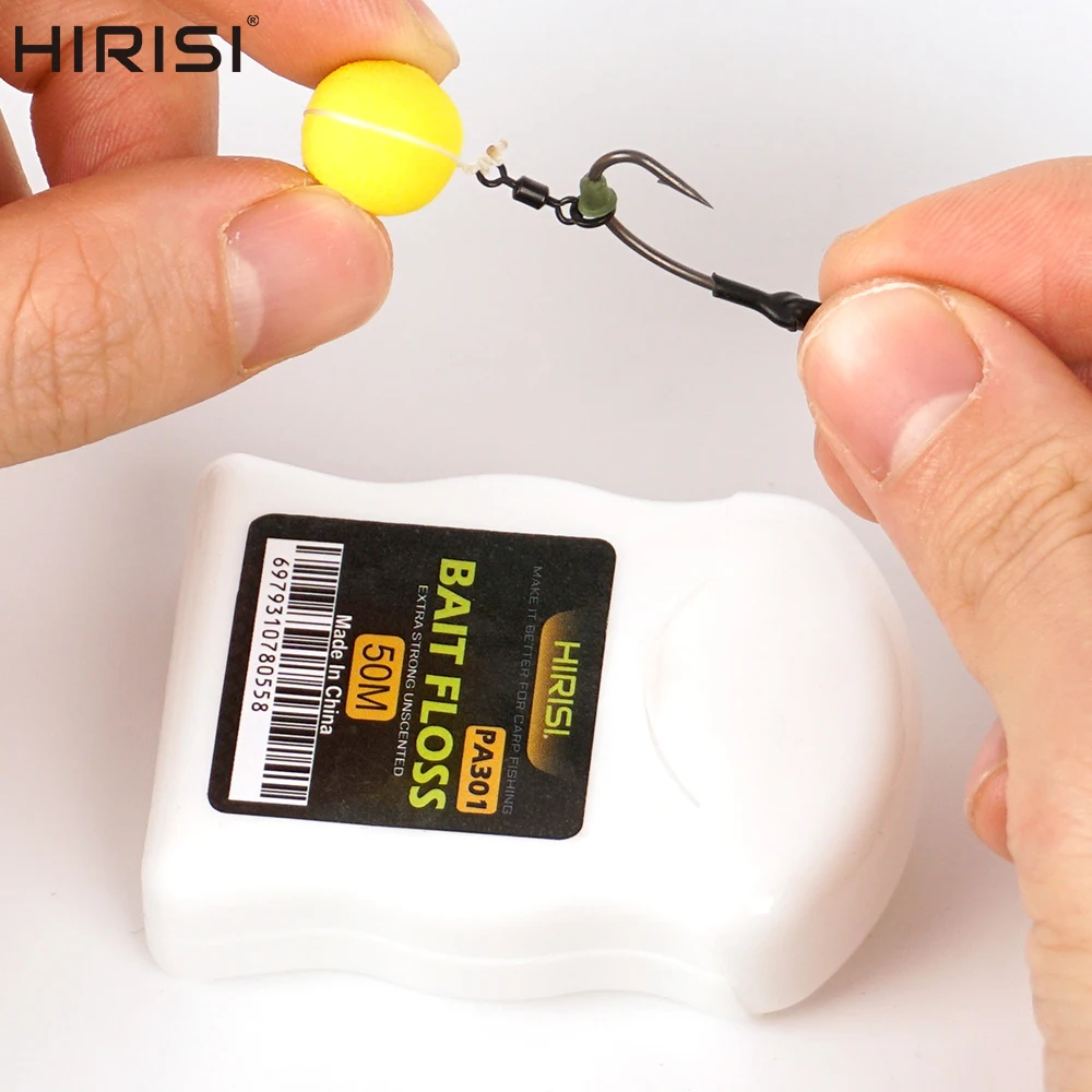 Hirisi 50m Carp Fishing Bait Floss Grips UP Boilies Holder Chod Hair Ronnie Rig Method Feeder Fishing Accessories