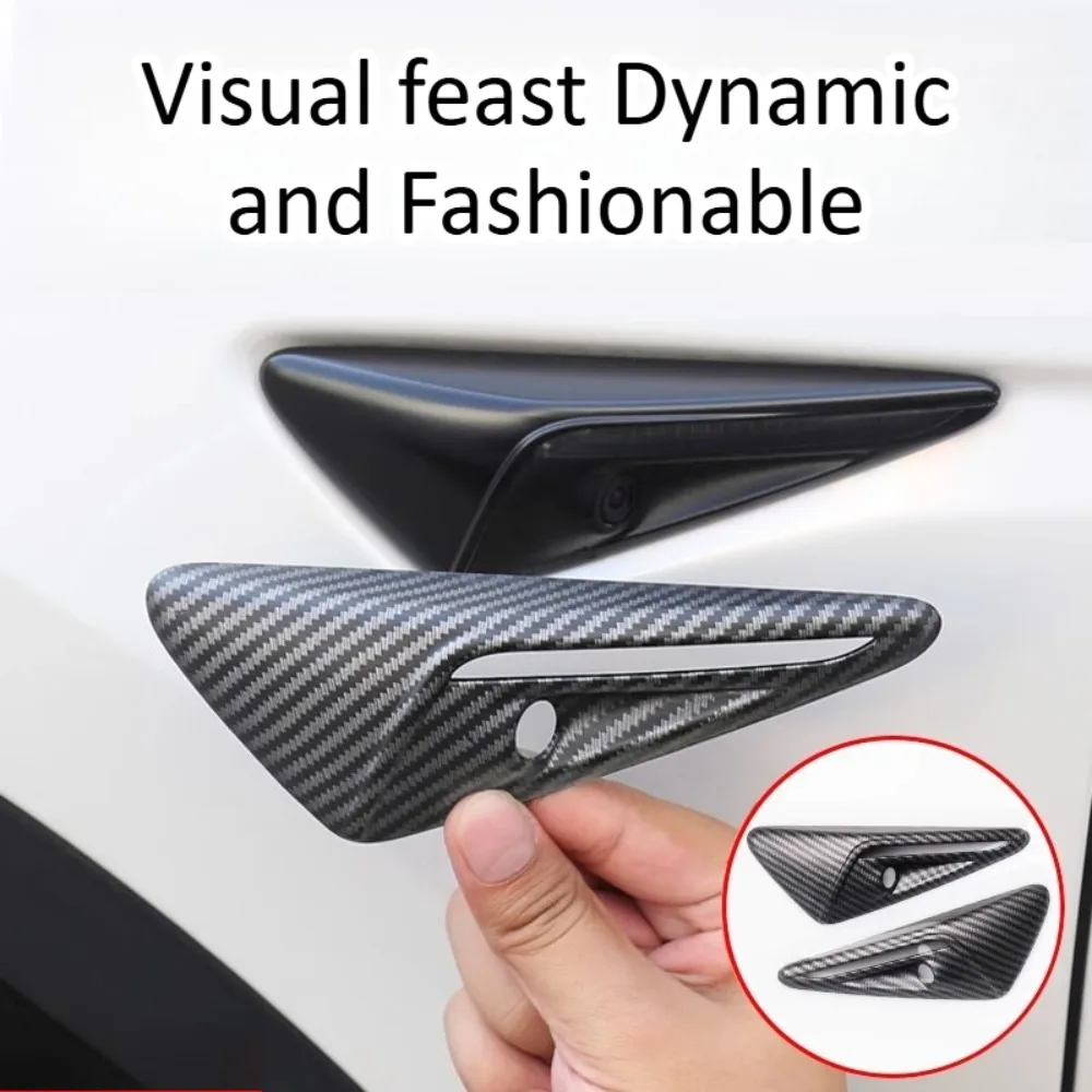 Carbon Fiber Cameras Covers Trim For Tesla Model Y 3 S X Refreshed Body Exterior Sticker Protector Car Accessories Decor Styling view 2