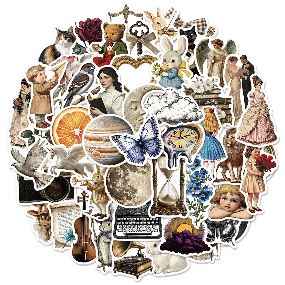 50PCS Retro Art Aesthetics Creative Graffiti Stickers DIY Manual Scrapbook Notebook Tablet Waterproof Stickers