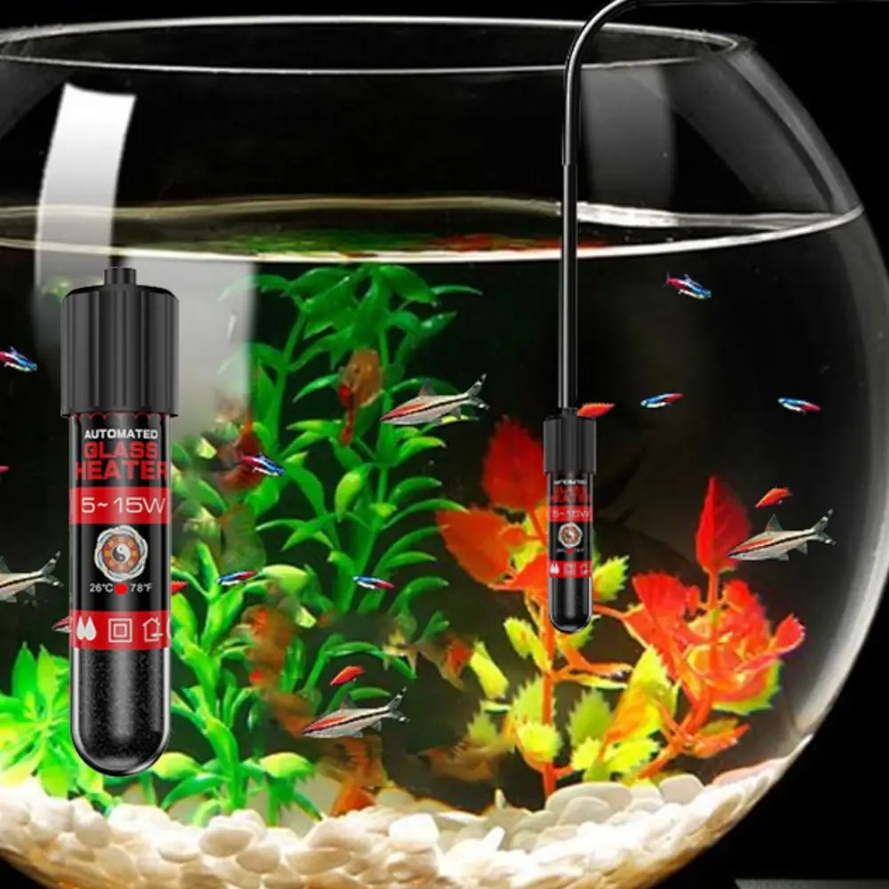 5/10/15W Submersible Heater Rod Automatic Constant Temperature Mini Heating Rod 26°C Low Water Level Thermostat Heater Fish Tank