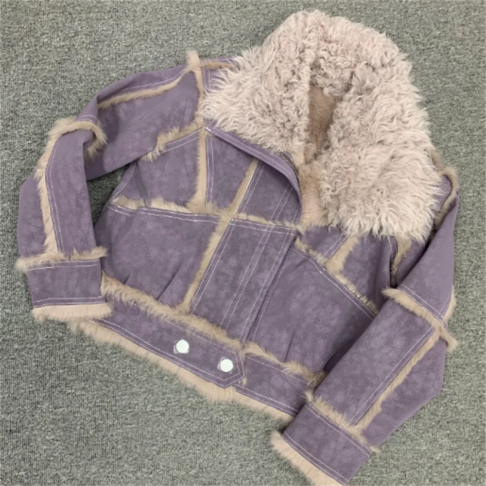 Chaqueta interior de piel de conejo de gamuza para mujer, cuello de lana de cordero, retro, invierno, nuevo