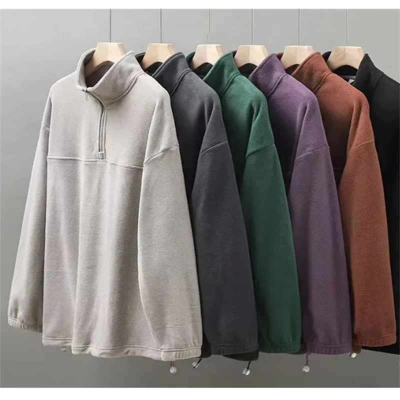 

Men Polar Fleece Sweatshirts Autumn Winter Stand Collars Pullover Warm Tops Loose Sweatshirt