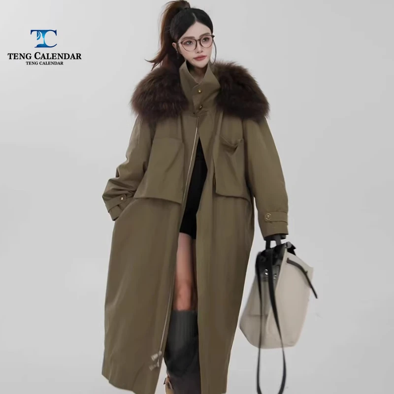 Workwear Down Jacket, High-end Mid-length Casual Coat with Large Fur Collar. New Style for Women's Winter 2025