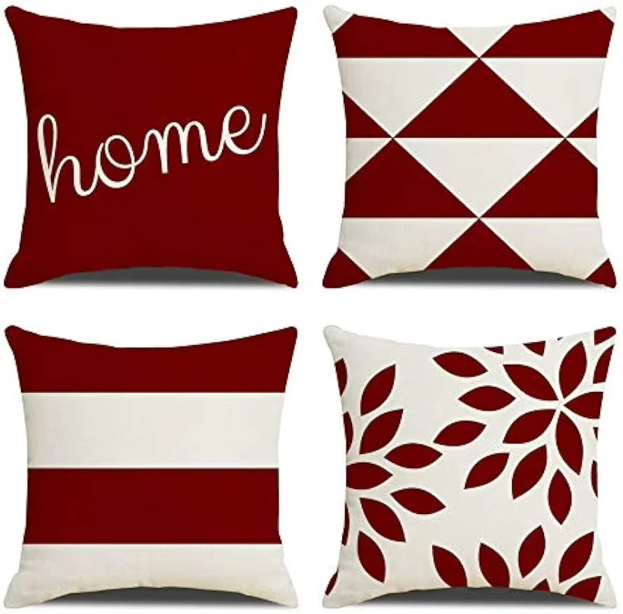 Moderner dekorativer Kissenbezug – roter geometrischer 45 x 45 cm großer Kissenbezug, für Wohnzimmer, Sofa, Heimdekoration