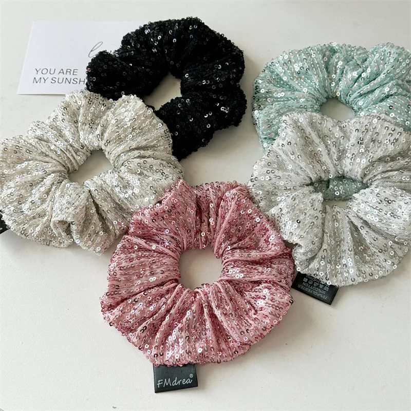 

Women Large Super Shiny Sequin Elastics Hair Band Girls Elegant Scrunchies Hair Ties Lady Sweet Ponytail Holder Hair Accessories