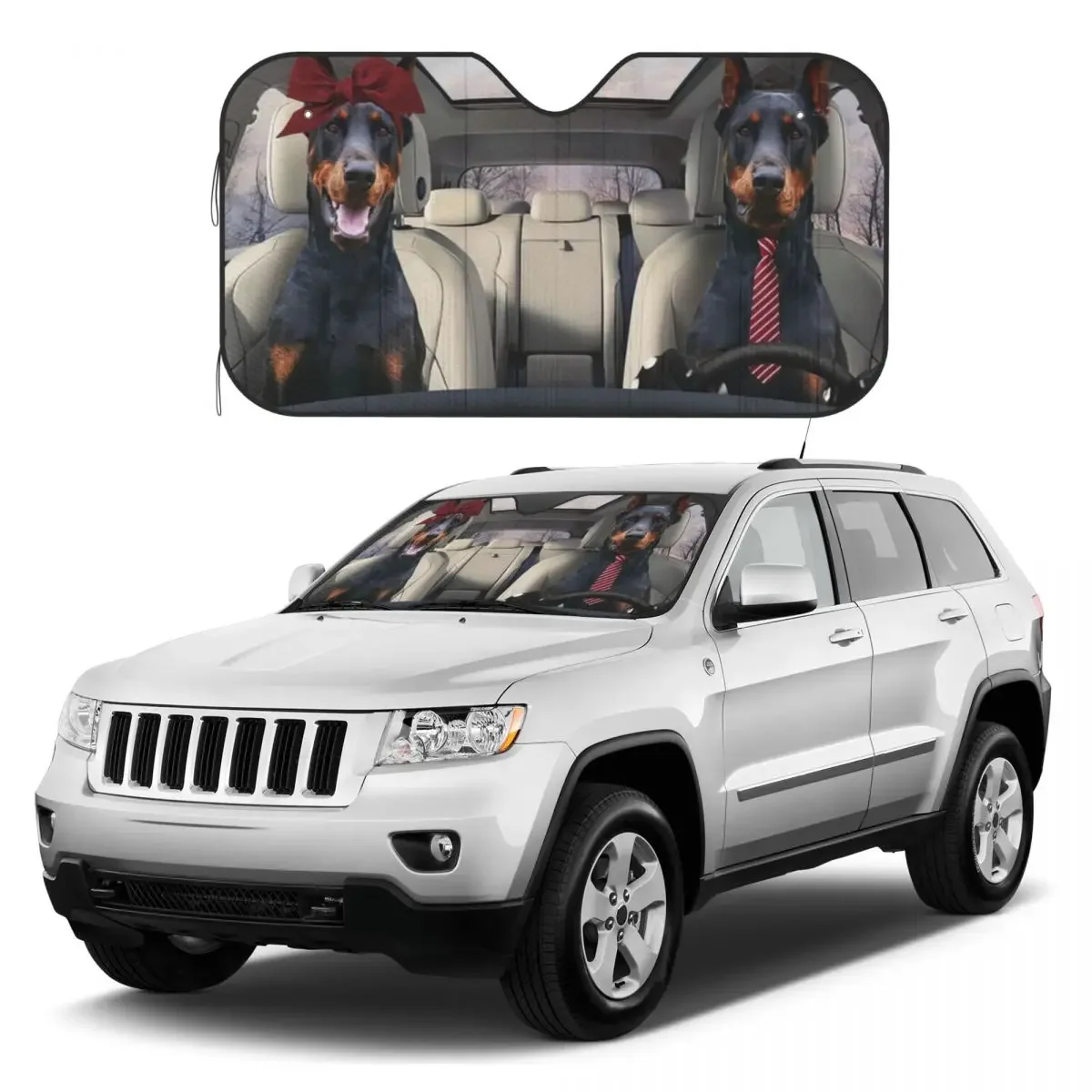 

Gearhumans 3D Doberman Pinscher Dog Sunshades Reflector Anti Uv Custom Car Sunshade Sun Shade