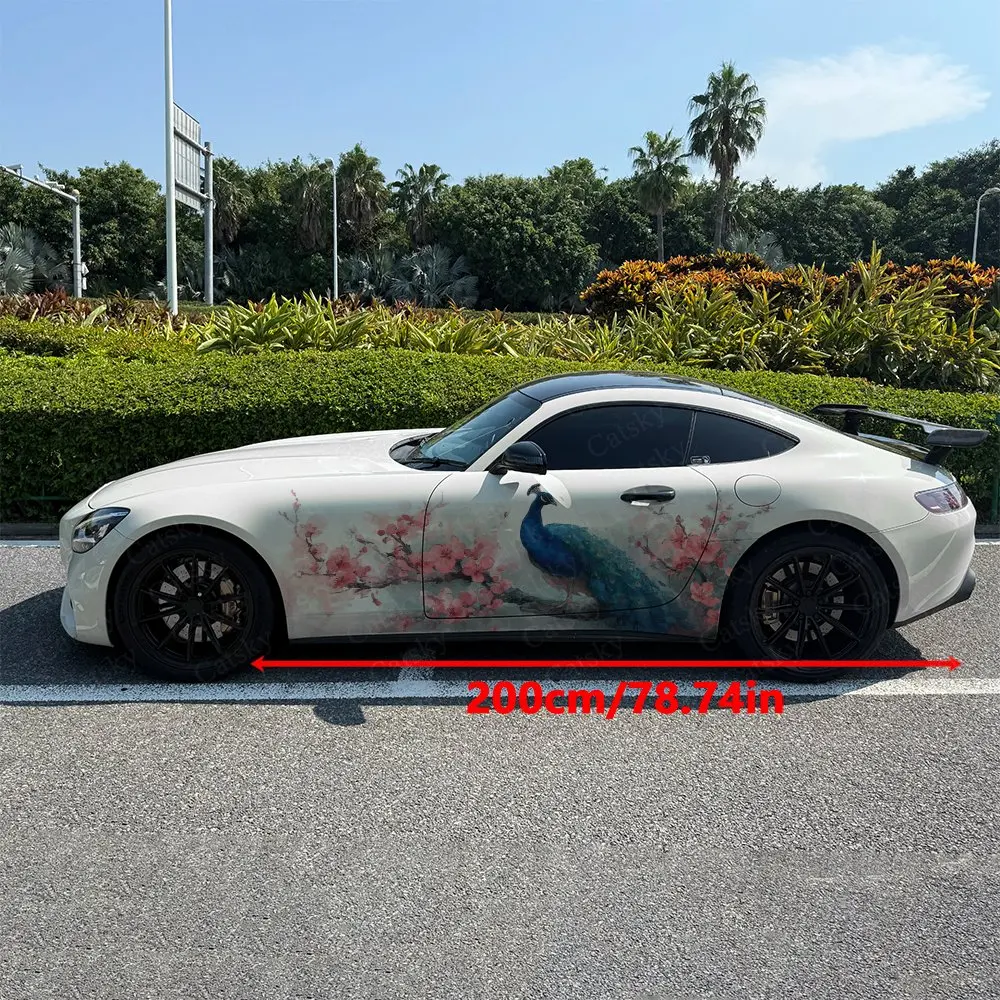 2pcs Peacock Plum Spring Roar, Durable, Fade-resistant, Enhance Vehicle Aesthetics With Bold Artistic Design Car Vinyl Wraps