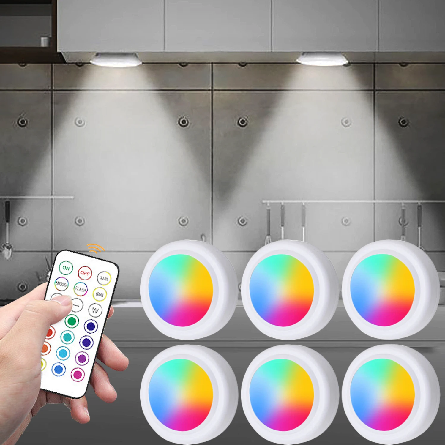 RGB Farbe Unter Schrank Lichter Drahtlose Batterie LED Lichter Fernbedienung Dimmbare Kleiderschrank Nacht Lampe Für Schlafzimmer Küche
