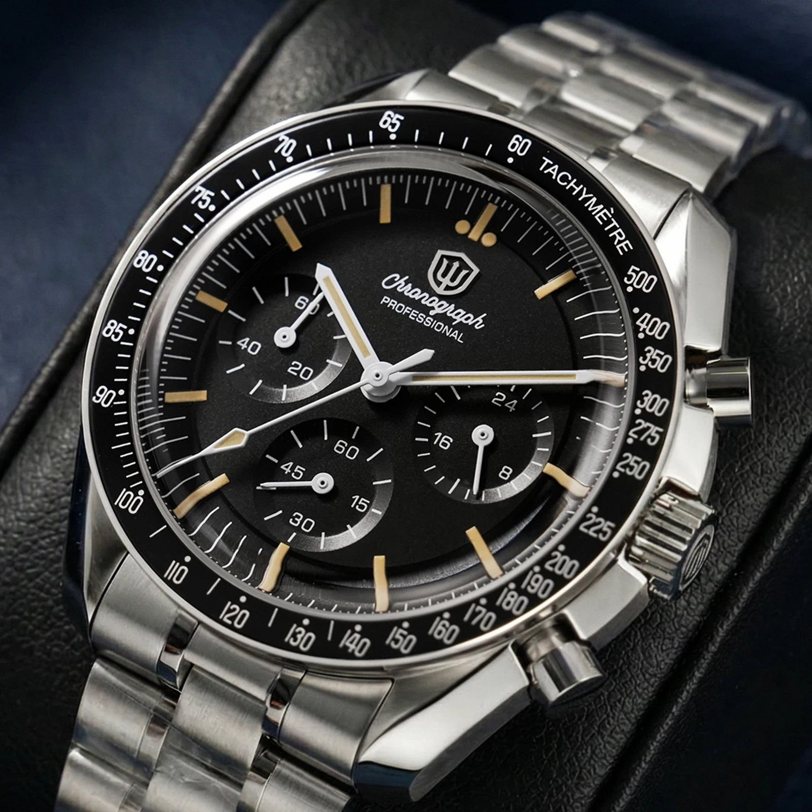 Watchdives 39mm Watch VK63 Chronograph Movement Aluminum Bezel