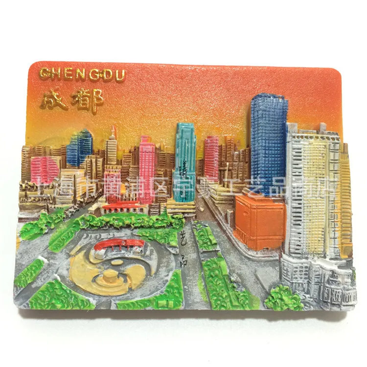 China Tourism Souvenir Refrigerator Sticker Sichuan Chengdu Resin Handdrawn Collection Gift Magnet Wholesale and Spot Manufactur