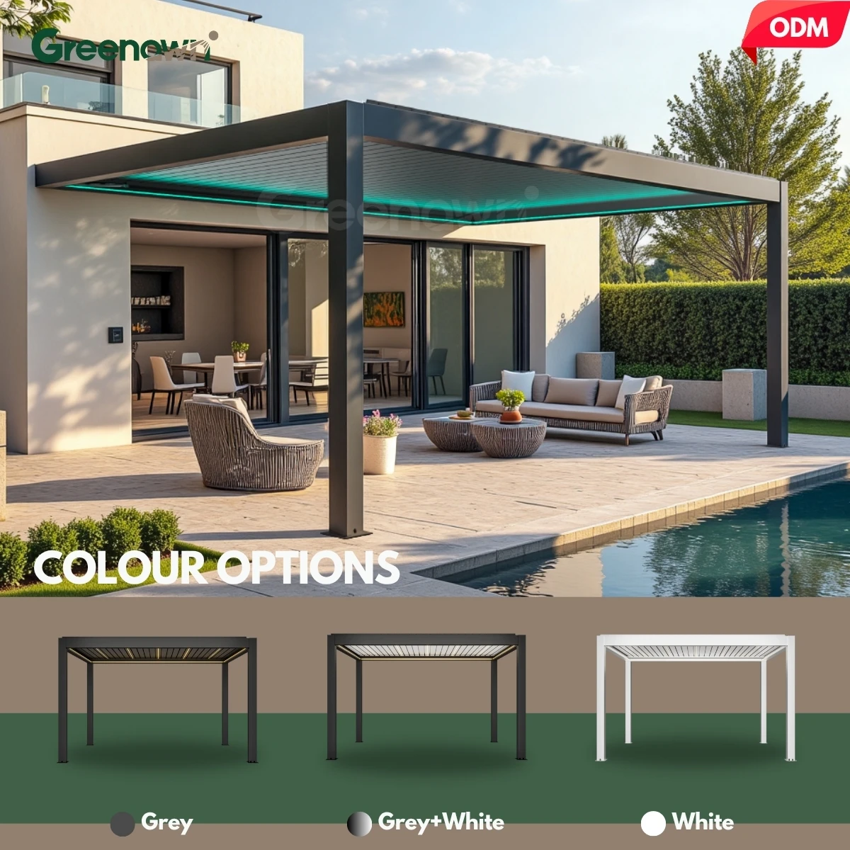 

3x6 Modern Garden Patio Glass Electrical Waterproof Garden Bioclimatic Pergola Aluminium Outdoor Motorized with Slats