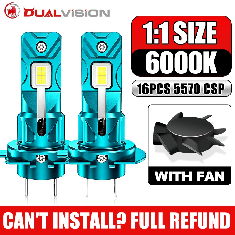 1:1 MINI H7 Led Car Headlight Bulbs Canbus 16PCS 5570 CSP Turbo Fan STG PTF High Low Beam 6000K 12V For Mercedes BMW AUDI NISSAN