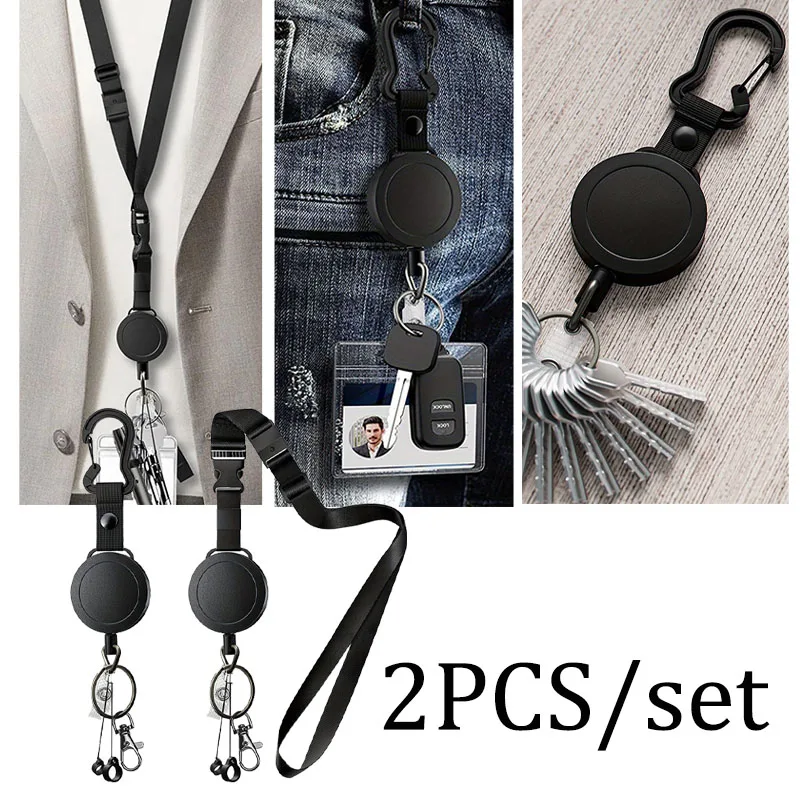 1 set Badge Reel ABS Plastic Name Tag Holder Belt Keychain Retractable ID Lanyard For Security Personnel Hospital Student ID