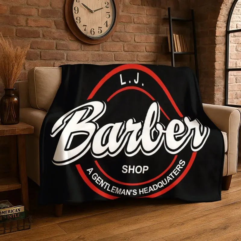 Retro Barber Shop Fashion Sign Flannel Blanket Soft Warm Throw Blanket for Bedroom Living Room Bed Travel Camping Picnic Cover