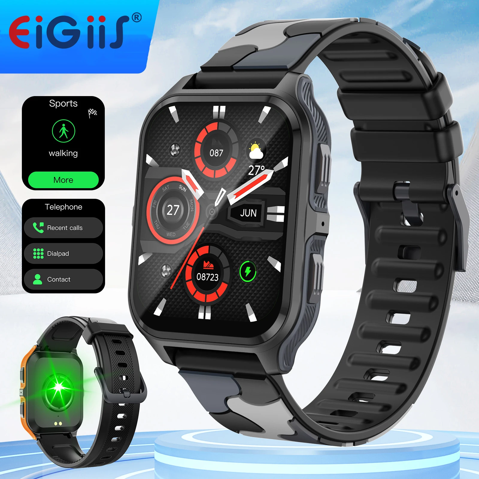 EIGIIS ساعة ذكية جديدة للرجال 3ATM مقاوم للماء تتبع اللياقة البدنية معدل ضربات القلب الدم الرجال الرياضة في الهواء الطلق ساعة عسكرية بلوتوث كال