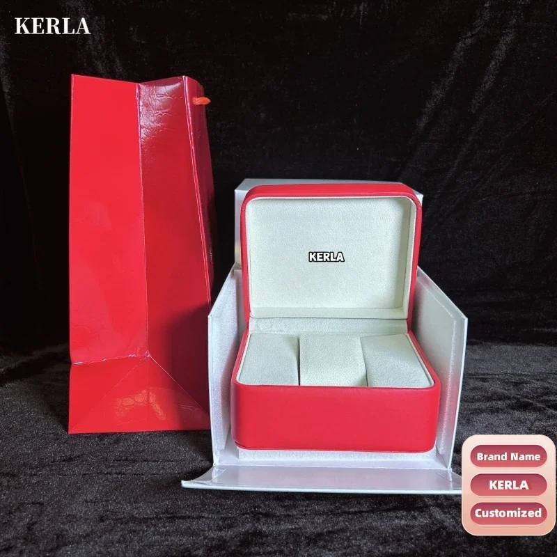 Customized Kerla Big Small Yellow Red Leather Wood Automatic Quartz Watch Box with Portable Storage Jewels High-end Holiday Gift