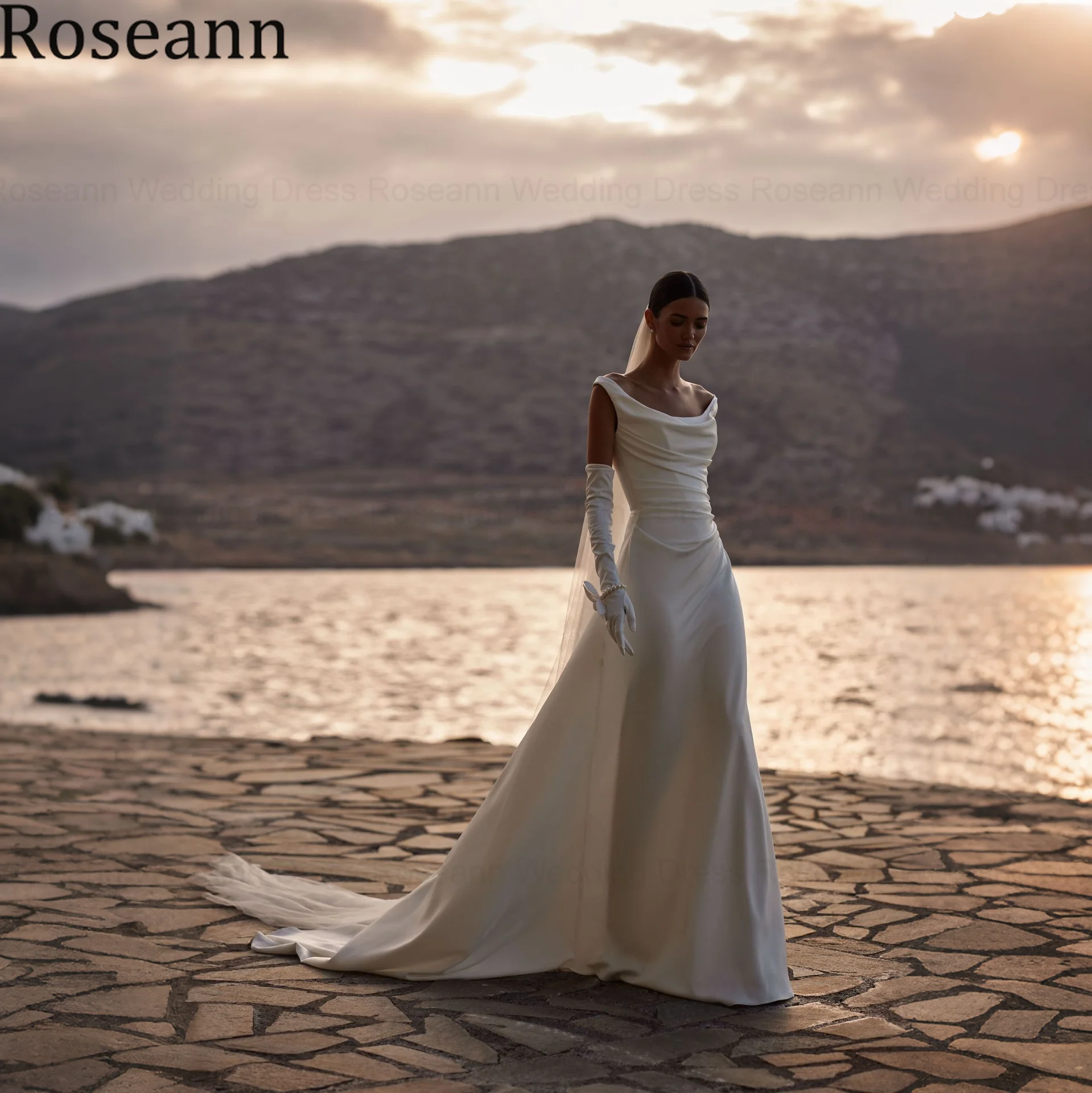 Roseann Wedding Dress Retro Cowl Neck Bride Dresses A-line Draped Ruched Sweep Train Zip-back amanda novias oficial Customized
