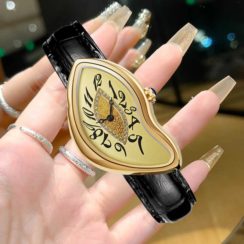 ساعة كوارتز رجالية بتصميم مشوه مستوحى من الغريبة مع حزام جلدي متخصص على طراز الشارع الشهير ساعة نسائية y2k #4