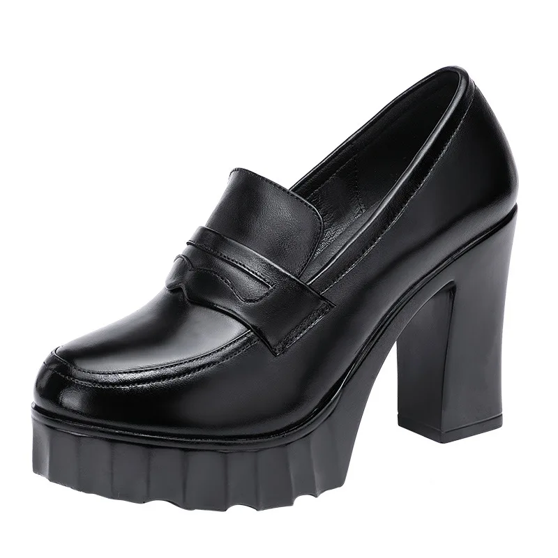 Chaussures de nuit noires en cuir véritable pour femmes, escarpins à talons hauts, optique 2023, chaussures à plateforme astronomique, modèle de travail de bureau, petite taille 32-43, 10cm