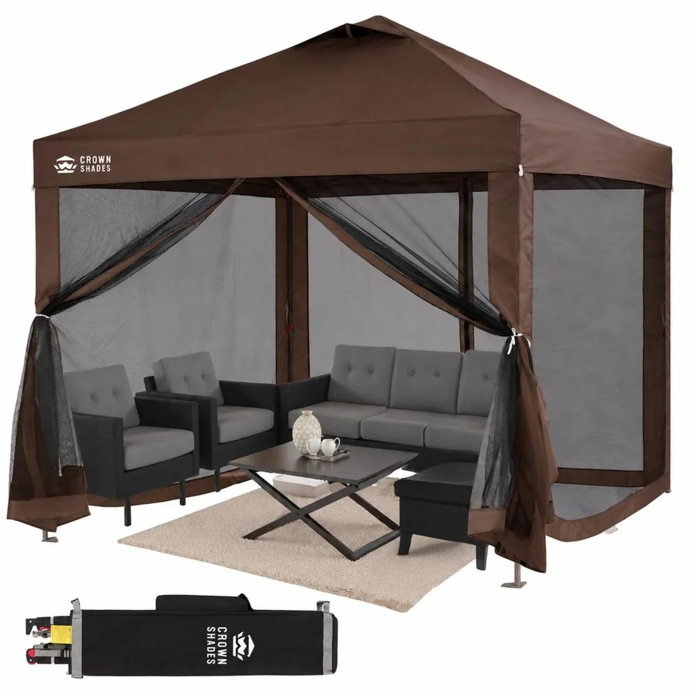 Gazebo 10x10 Pop Up Canopy with Mosquito Netting, Beige