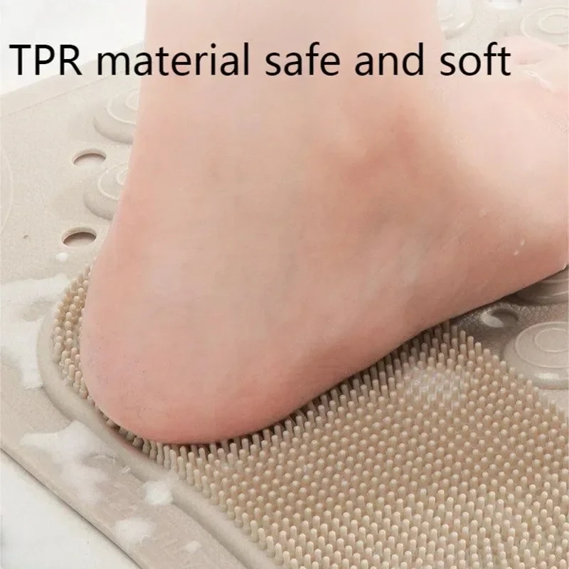 Non-Slip Shower Mat Quick Drying Safety Bathroom Bath Mats with Drain Hole Suction Cups Floor Mat Massage Brush Foot Pads